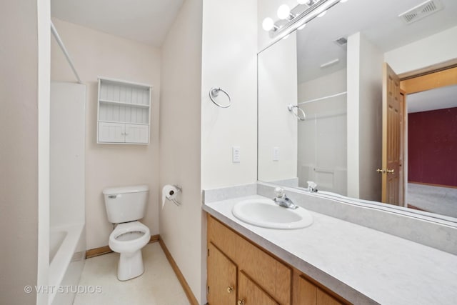 full bathroom with vanity, toilet, and shower / washtub combination