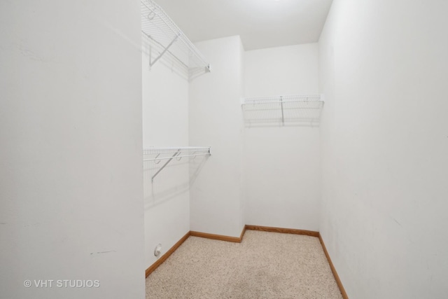 spacious closet featuring light carpet