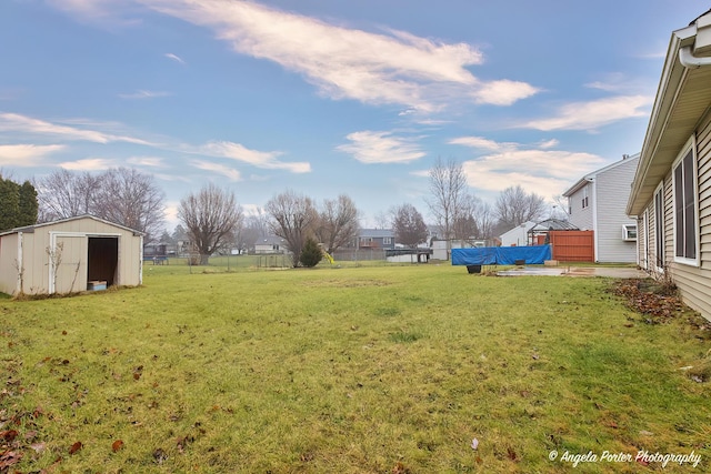 view of yard featuring a shed