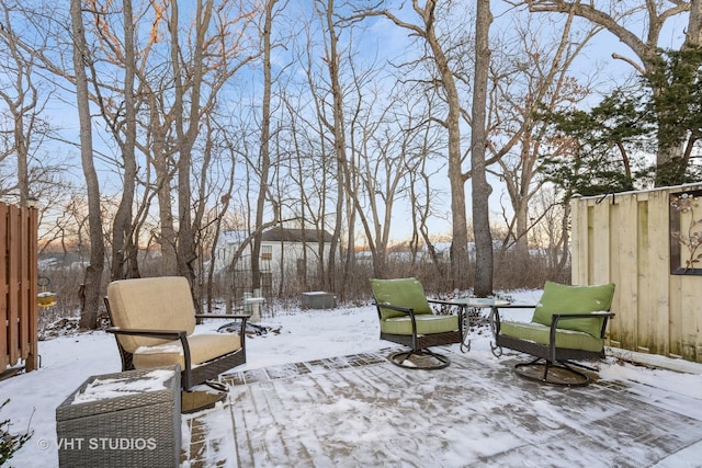 view of snow covered patio