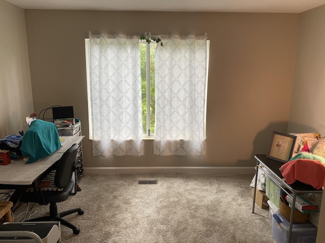 view of carpeted home office