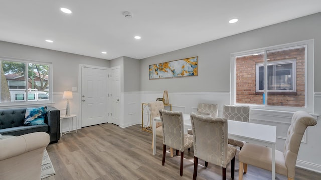 dining area with light wood-type flooring