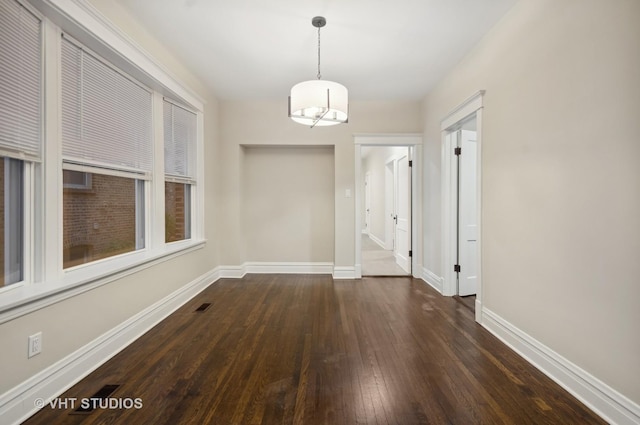 unfurnished dining area with dark hardwood / wood-style floors