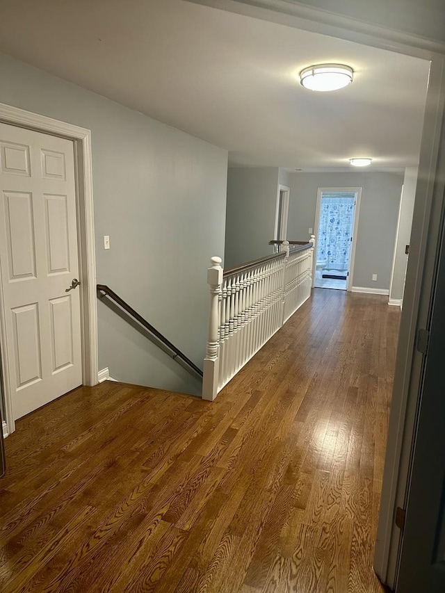 hallway with dark wood-type flooring