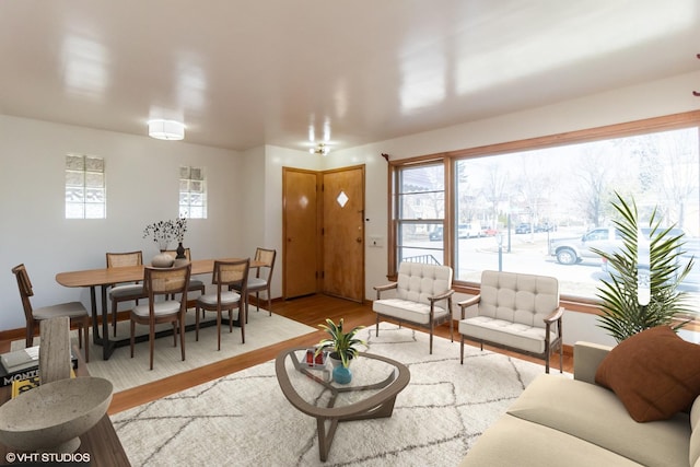 living room featuring wood finished floors and a healthy amount of sunlight