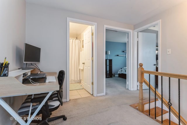 view of carpeted home office