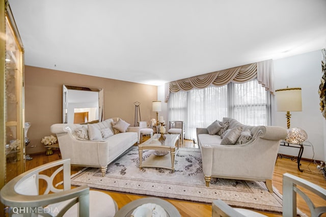 living room with light hardwood / wood-style flooring