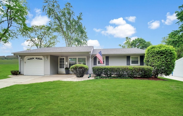 1607 Warwick Ln, Schaumburg, IL 60193 - ranch-style house with an attached garage, a front lawn, and concrete driveway