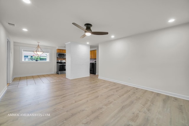1607 Warwick Ln, Schaumburg, IL 60193 - unfurnished living room with recessed lighting, baseboards, light wood-style floors, and ceiling fan