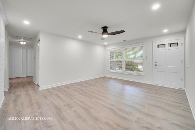 1607 Warwick Ln, Schaumburg, IL 60193 - unfurnished living room with a ceiling fan, baseboards, light wood-type flooring, and recessed lighting