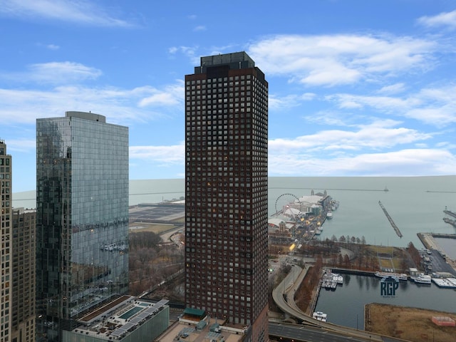 view of city with a water view