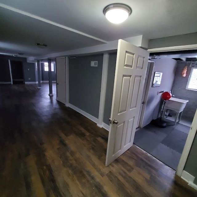 hall featuring dark hardwood / wood-style floors