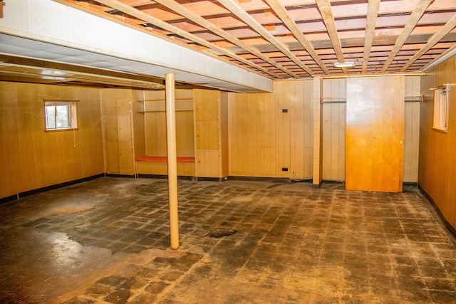 basement with wooden walls