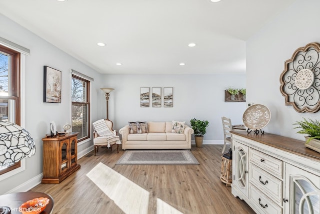 living room with light hardwood / wood-style flooring