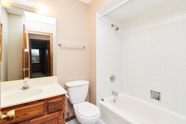 full bathroom featuring shower / washtub combination, toilet, and vanity