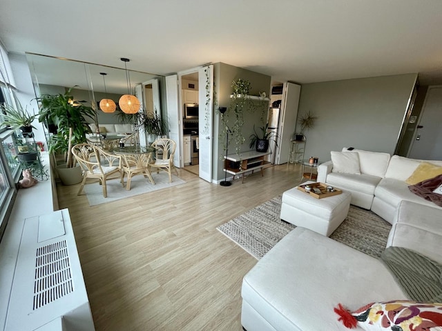 living room featuring light wood-type flooring