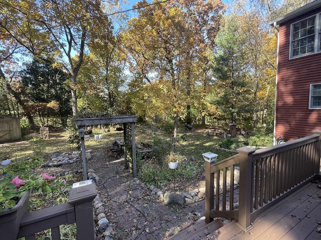 view of yard with a wooden deck