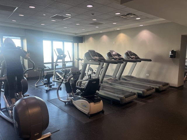 gym with a drop ceiling