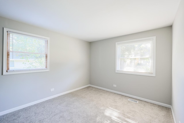 spare room featuring light carpet