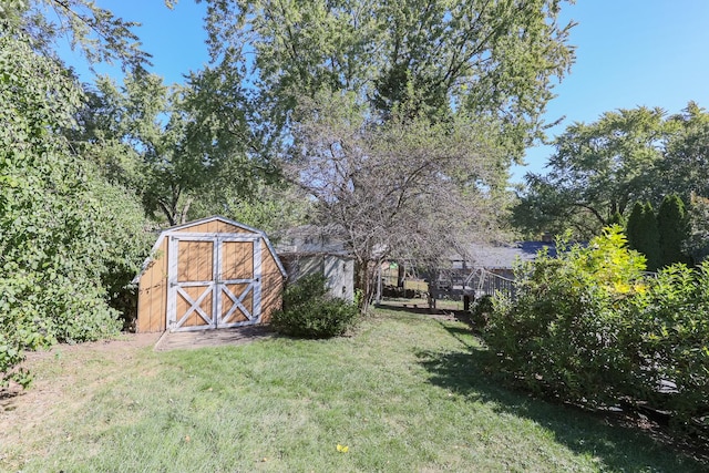 view of yard featuring a storage unit