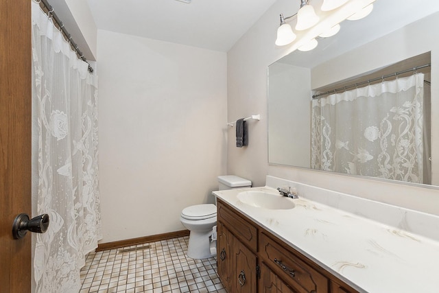 bathroom featuring tile patterned floors, vanity, and toilet