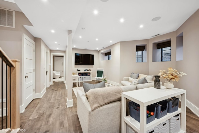 living room with light wood-type flooring