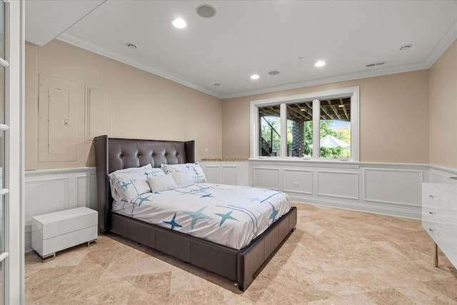 bedroom with ornamental molding