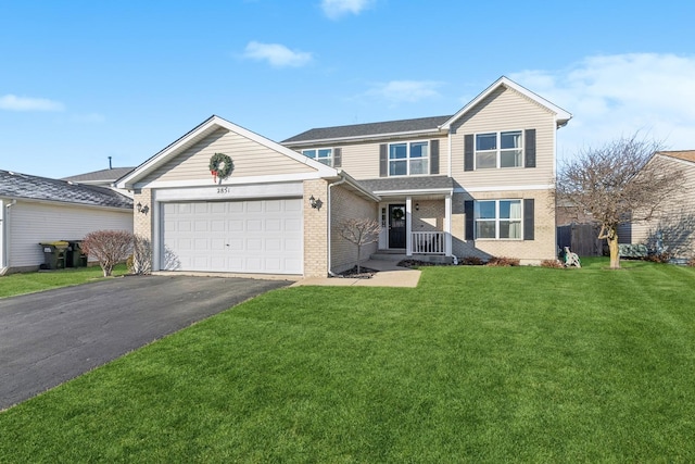 view of front of property featuring a garage and a front lawn