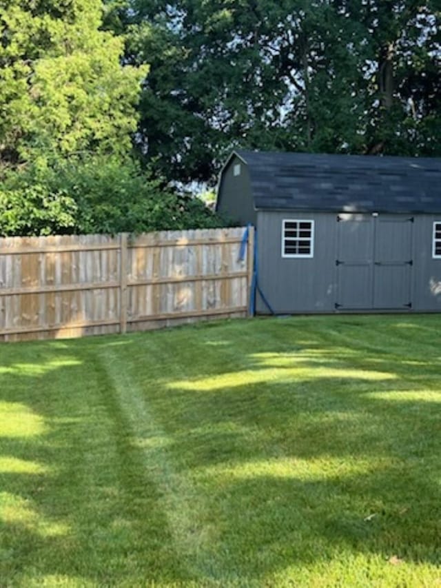 view of yard with a storage shed