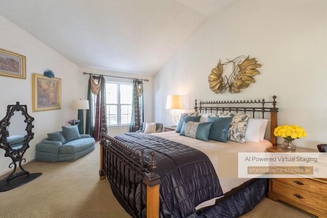 carpeted bedroom featuring vaulted ceiling