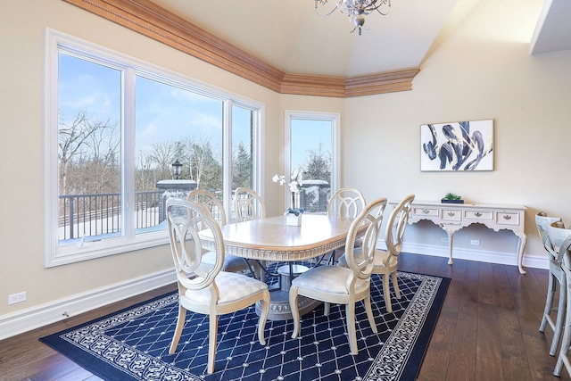 dining room featuring a notable chandelier and dark hardwood / wood-style flooring