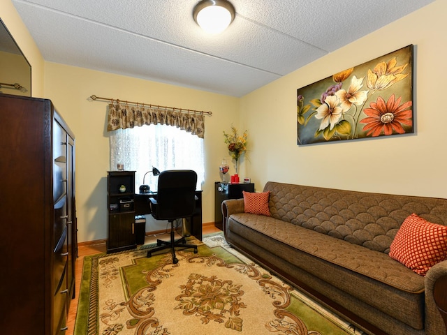 home office with a textured ceiling