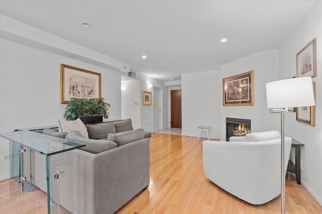 living room with light hardwood / wood-style flooring