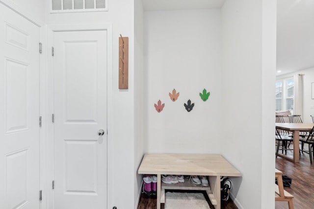 mudroom with wood-type flooring