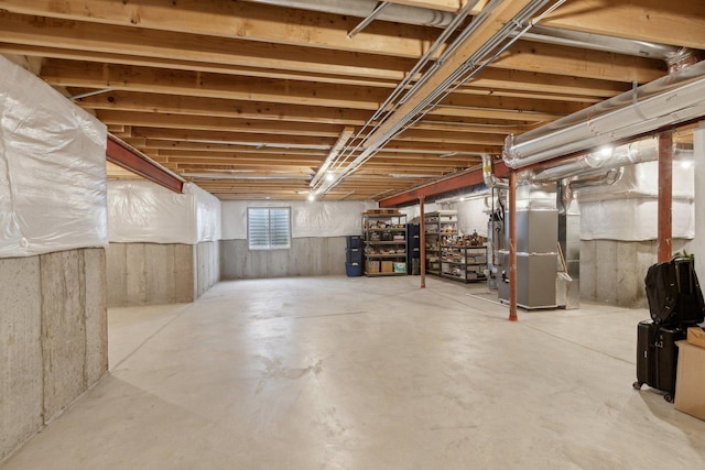 basement with heating unit