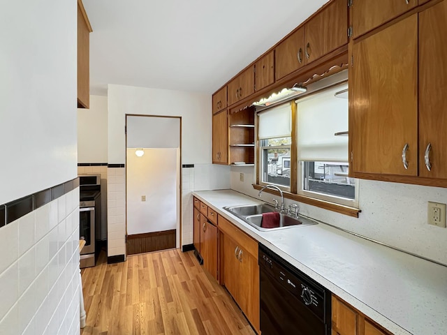 kitchen featuring dishwasher, light hardwood / wood-style flooring, and sink