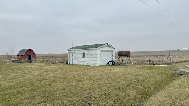 view of yard with an outbuilding and a rural view