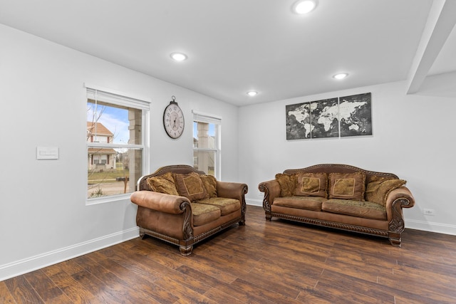 living room with dark wood-type flooring