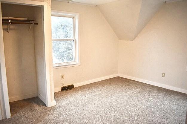 additional living space featuring carpet flooring and vaulted ceiling