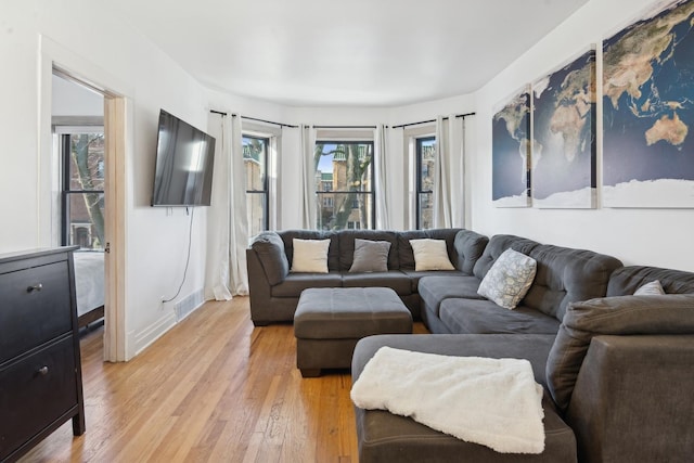 living room with light hardwood / wood-style flooring