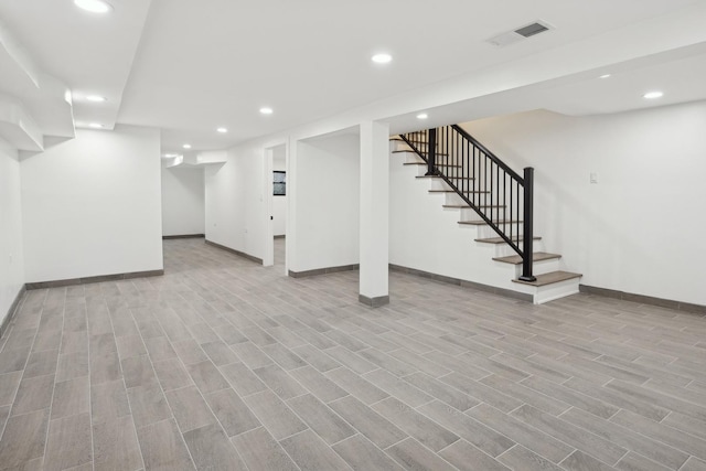 basement with light wood-type flooring