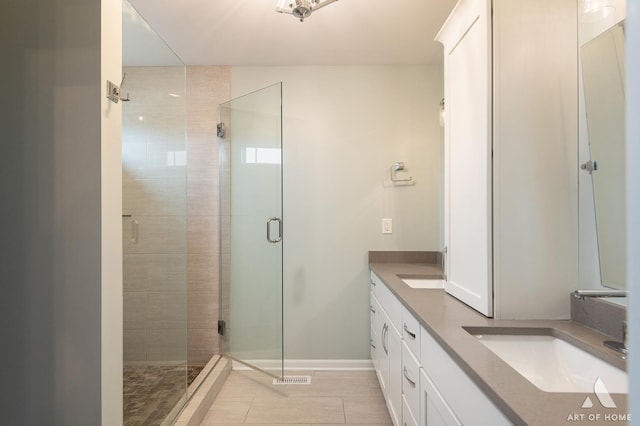 bathroom with vanity and an enclosed shower