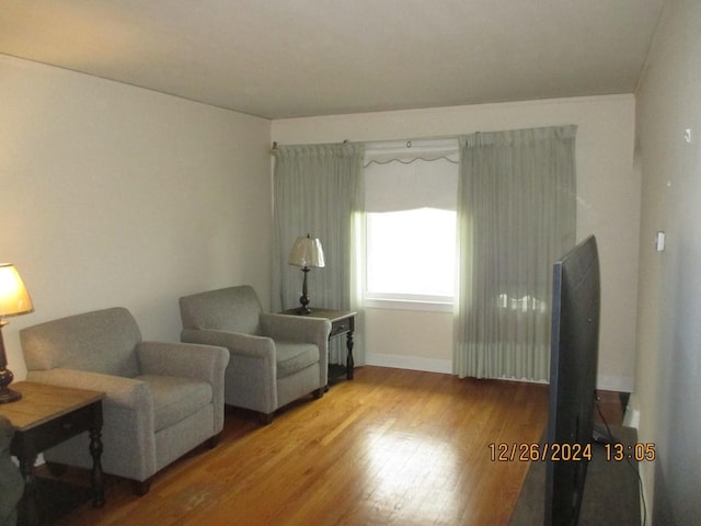 living area with light hardwood / wood-style flooring