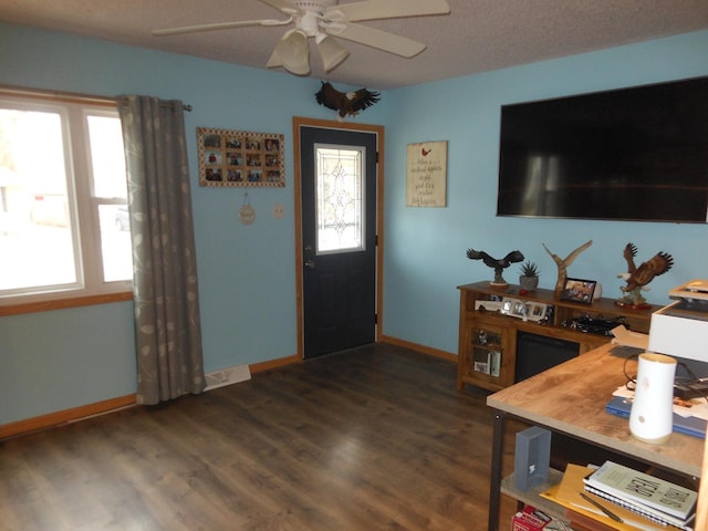 entrance foyer featuring dark hardwood / wood-style flooring, a wealth of natural light, and ceiling fan