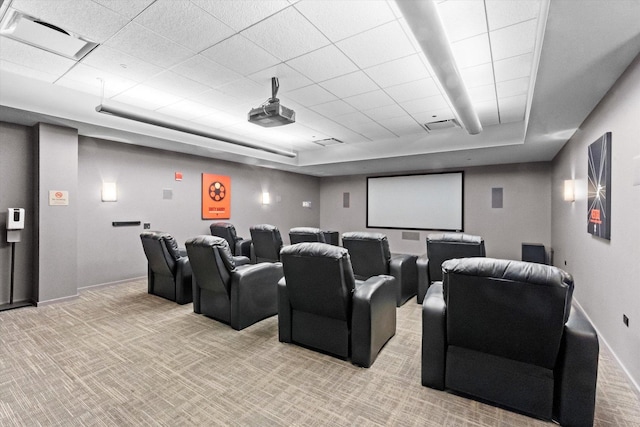 cinema room with light carpet