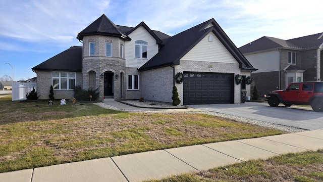 view of front of house with a garage and a front yard