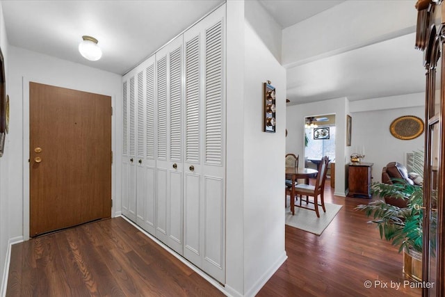 hall with dark hardwood / wood-style floors