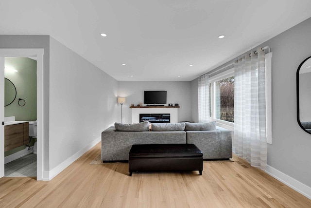 living room with light hardwood / wood-style flooring