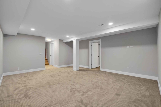 basement with light carpet