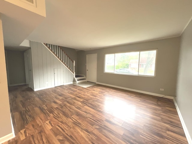 unfurnished living room featuring dark hardwood / wood-style flooring